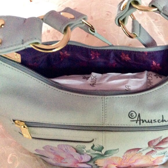 Brand New Gorgeous Anuschka Genuine Leather Hobo in Bel Fiori design - Picture 9 of 11